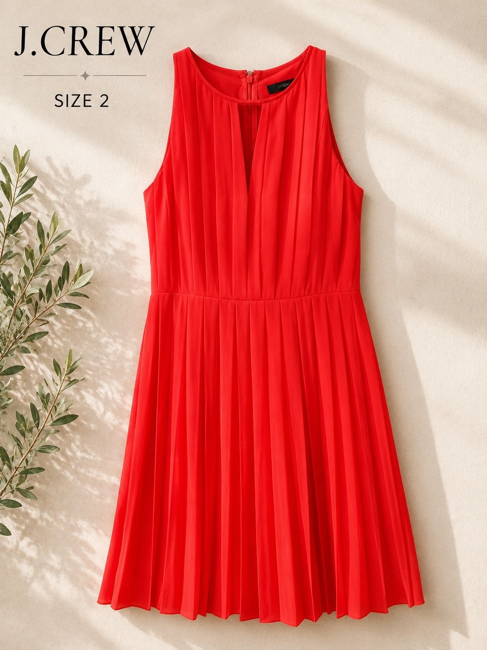 J.Crew Coral Pink Pleated Fit & Flare Sleeveless Dress Size 2